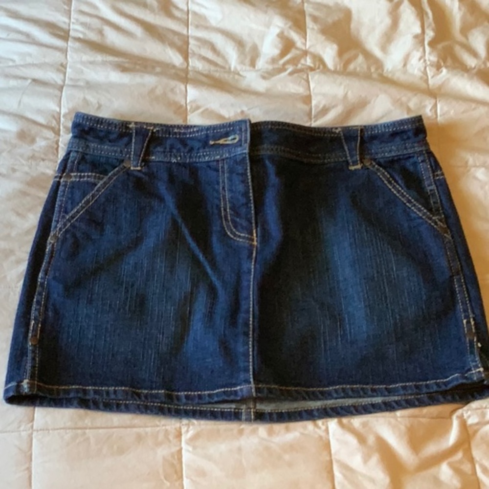 FCUK short dark denim Jean skirt, size 8